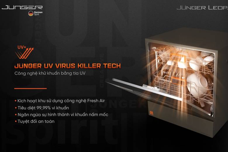 Máy rửa bát Junger Leopard DWJ-133-MS - Công nghệ Junger UV Virus Killer Tech
