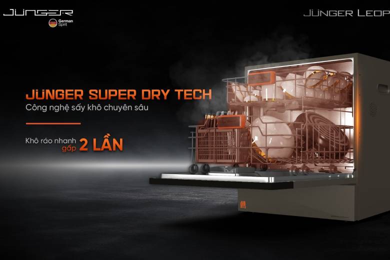Máy rửa bát Junger Leopard DWJ-133-MS -  Công nghệ sấy nóng Junger Super Dry Tech