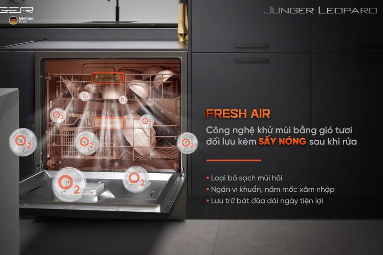 Máy rửa bát Junger Leopard DWJ-133-MS - công nghệ  Fresh Air