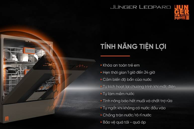 Máy rửa bát Junger Leopard DWJ-133-MS - Tính năng an toàn và tiện ích