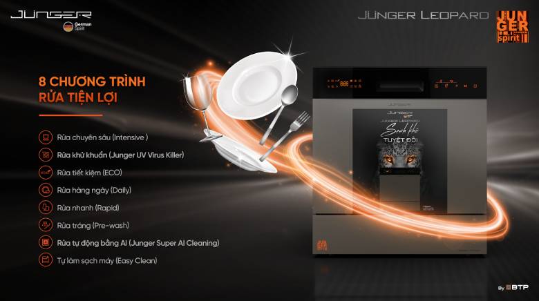 Máy rửa bát Junger Leopard DWJ-133-MS - Chương trình rửa đa dạng (8 chế độ)