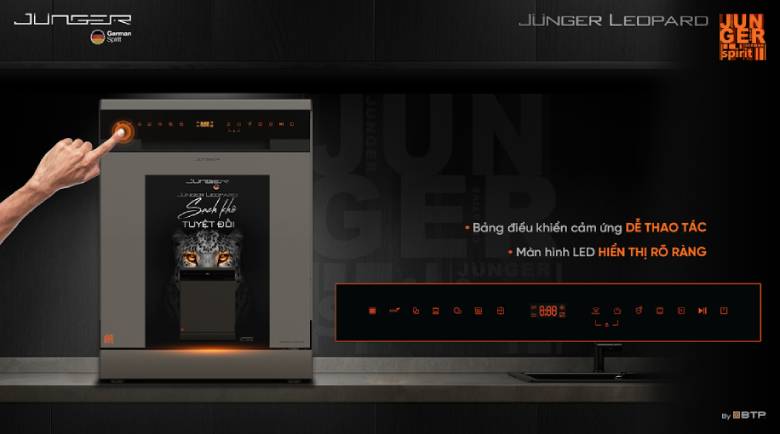 Máy rửa bát Junger Leopard DWJ-163-MS - Bảng điều khiển cảm ứng & LED hiển thị