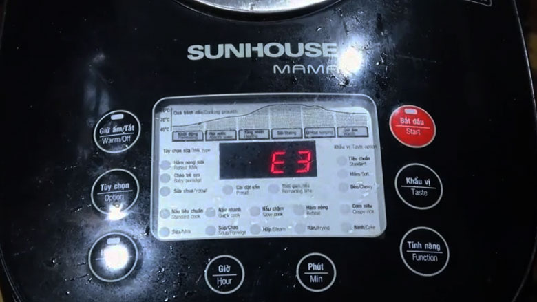 Lỗi E3 nồi cơm điện Sunhouse