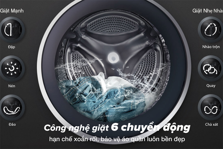 Công nghệ giặt 6 chuyển động-Máy giặt LG Inverter 10 kg FV1410S5W lồng ngang