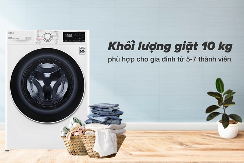 Khối lượng giặt-Máy giặt LG Inverter 10 kg FV1410S5W lồng ngang