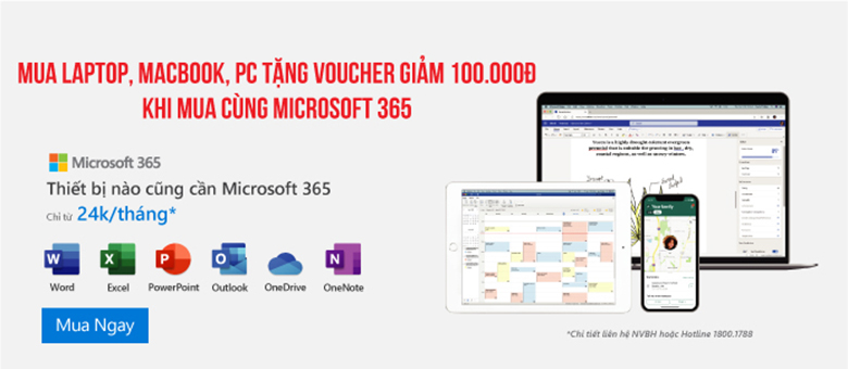 Tặng ngay Phiếu mua hàng 200,000đ dành cho Microsoft Office khi mua Laptop, PC, máy tính bảng