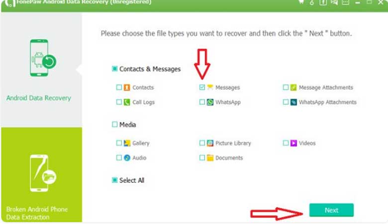 Cách khôi phục tin nhắn sms trên điện thoại bằng Android Data Recovery: Bước 5