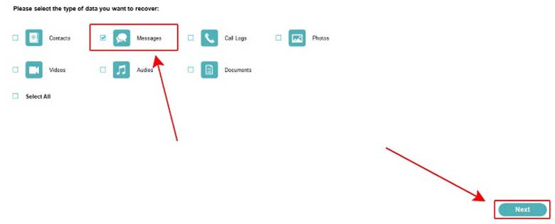 Cách khôi phục tin nhắn sms trên điện thoại bằng phần mềm MobiKin Doctor: Bước 4
