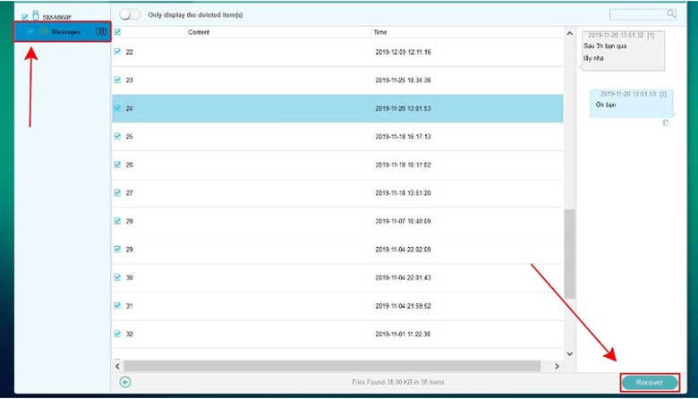 Cách khôi phục tin nhắn sms trên điện thoại bằng phần mềm MobiKin Doctor: Bước 5