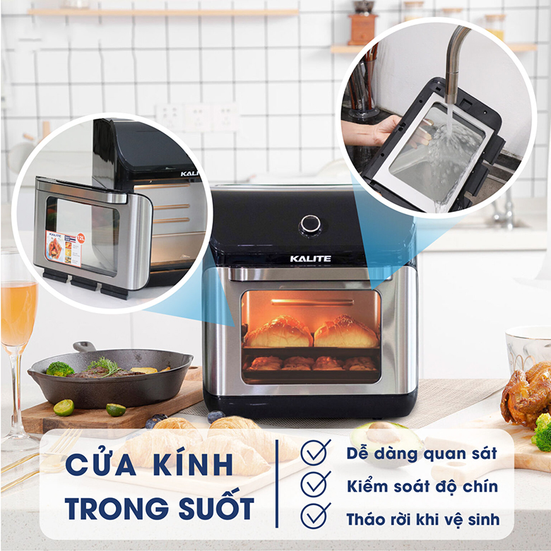 Cửa kính-Nồi chiên không dầu Kalite 12 lít KL-1200