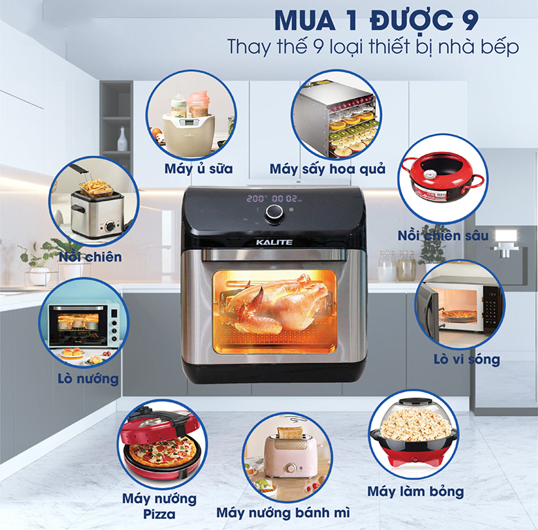 Thay thế 9 loại thiết bị-Nồi chiên không dầu Kalite 12 lít KL-1200