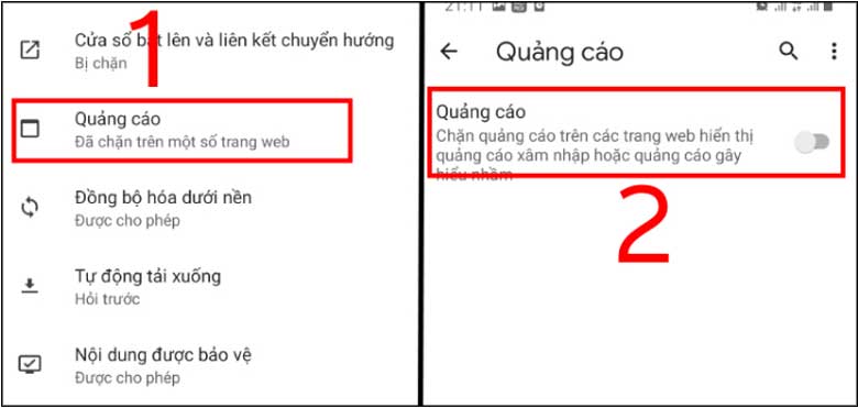 Cách chặn quảng cáo trên điện thoại bằng tắt cửa sổ pop-up và quảng cáo trên Chrome: Bước 3