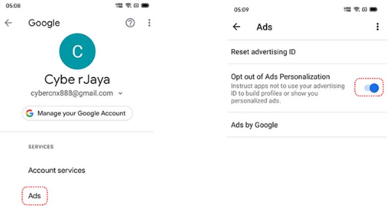 Cách chặn quảng cáo trên điện thoại Oppo bằng tắt Cá nhân hóa Quảng cáo trong Google