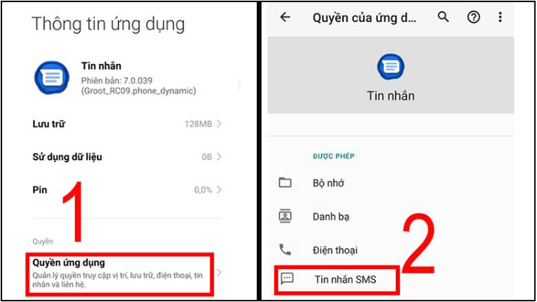 Khắc phục điện thoại không gửi được tin nhắn SMS do chưa cấp quyền: Bước 2