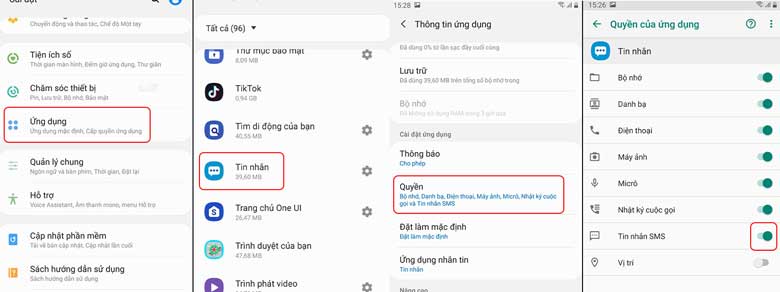 Điện thoại Samsung không gửi được tin nhắn do chưa cấp quyền