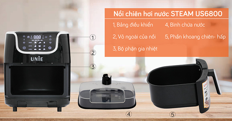 thông tin-Nồi chiên không dầu hơi nước Unie 7 lít Steam US6800