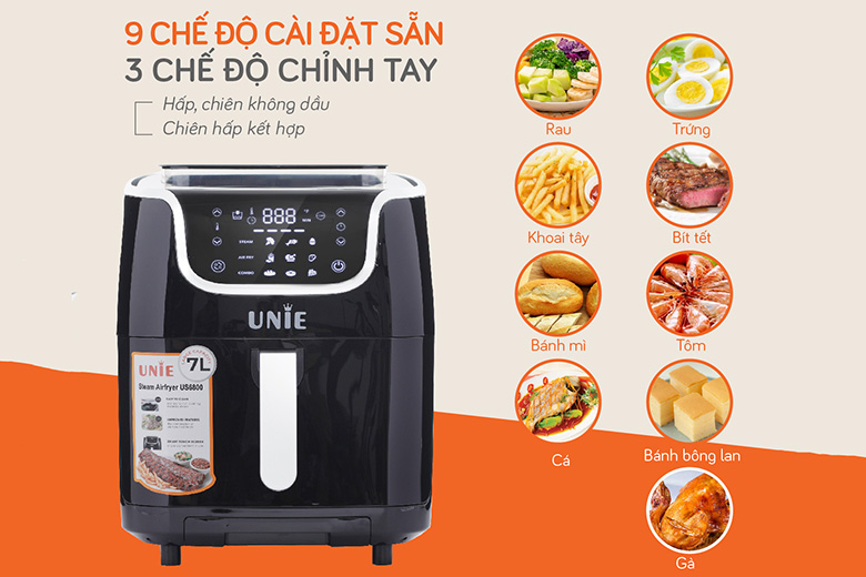 chức năng nấu-Nồi chiên không dầu hơi nước Unie 7 lít Steam US6800
