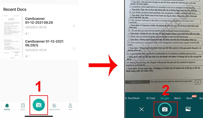 Scan bằng điện thoại với phần mềm CamScanner: Bước 2