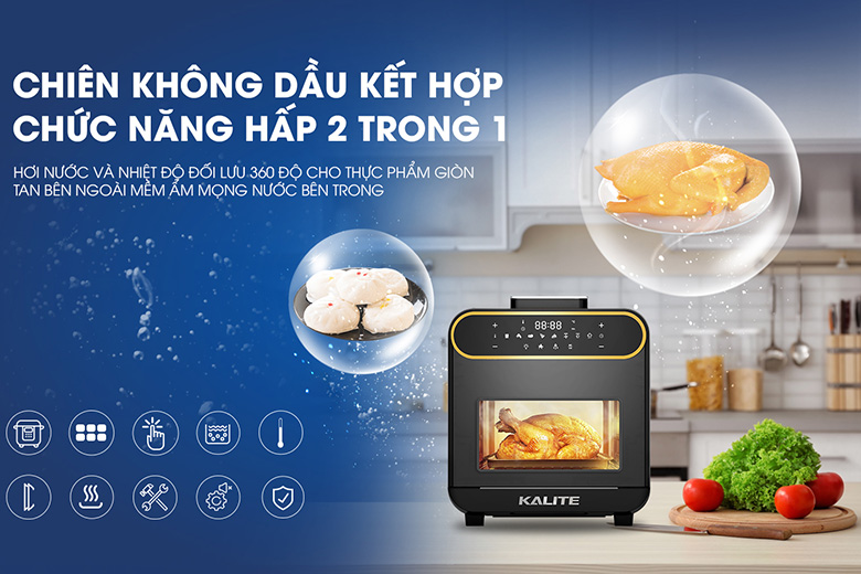 công nghệ-Nồi chiên không dầu hơi nước Kalite 15 lít Steam Pro