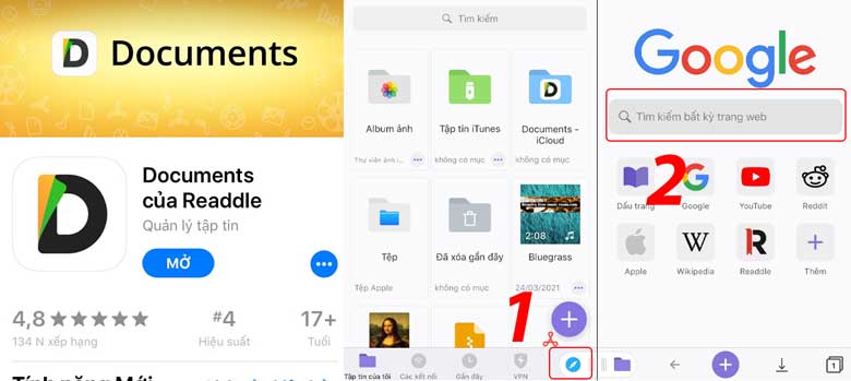 Cách cài nhạc chuông điện thoại iPhone bằng ứng dụng Documents: Bước 1