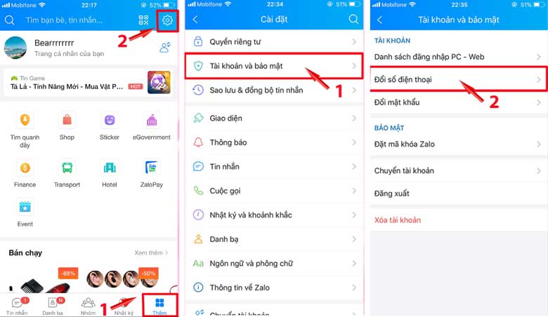 Cách đổi số điện thoại zalo: Bước 1