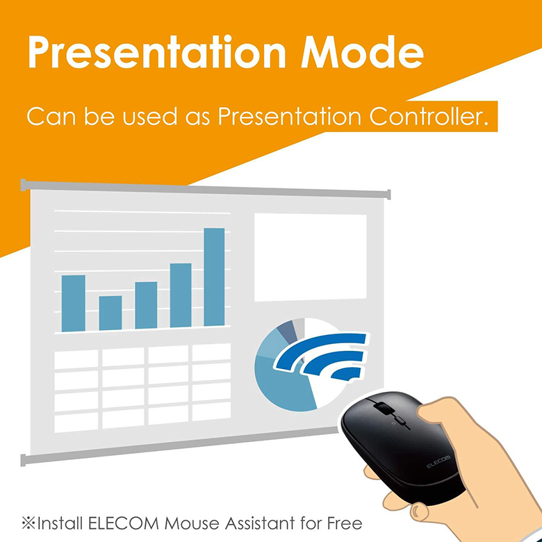 Chuột Bluetooth yên tĩnh BlueLED ELECOM M-TM10DBBK hỗ trợ trình chiếu