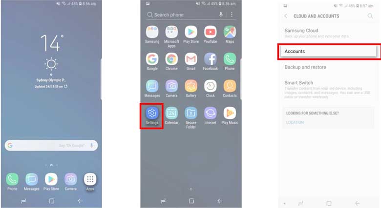 Cách gỡ tài khoản gmail trên điện thoại Samsung: Bước 1