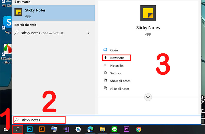Cách ghim Sticky Note trên desktop cần tạo sau