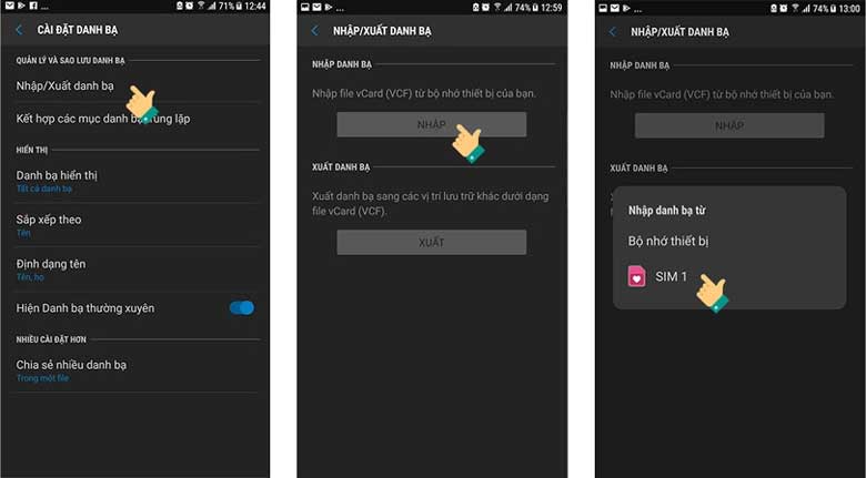 cách chuyển số điện thoại từ sim sang máy Samsung: Bước 2