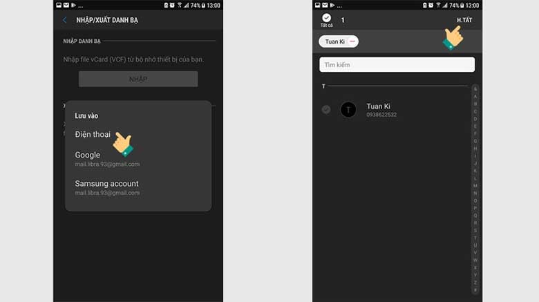 cách chuyển số điện thoại từ sim sang máy Samsung: Bước 3