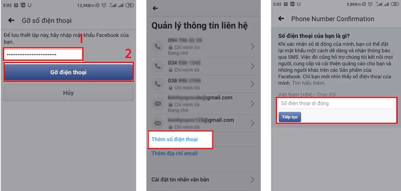 Cách thay đổi số điện thoại trên Facebook: Bước 3