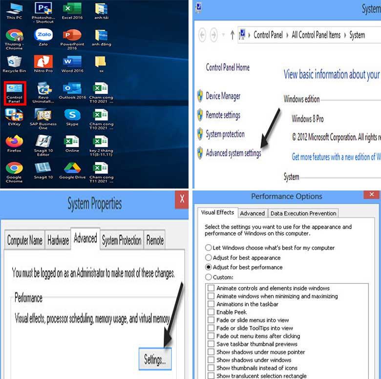 Cách tăng tốc máy tính Win 8 cần điều chỉnh hiệu suất