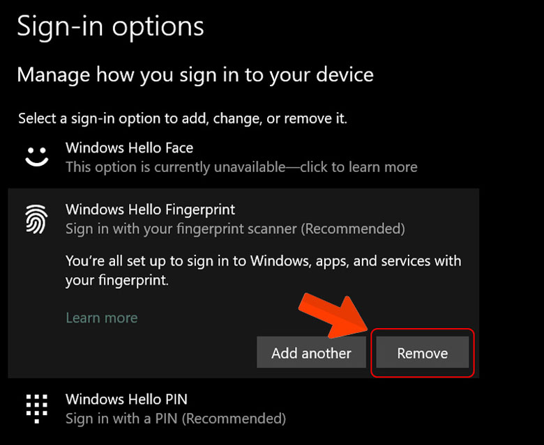 Xóa bỏ vân tay laptop