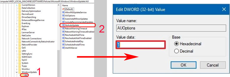 Tắt chức năng tự động cập nhật Win 10 bằng chặn việc cập nhật Regedit