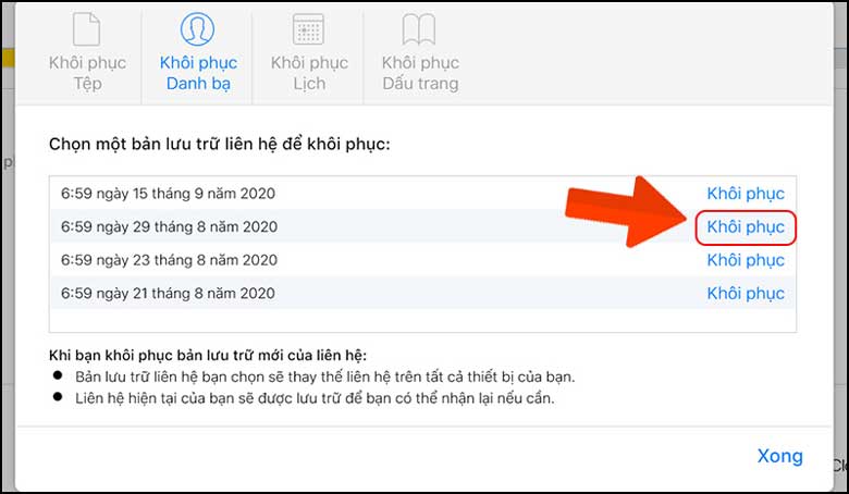 Cách lấy lại số điện thoại đã xóa trên iPhone bằng iCloud: Bước 4