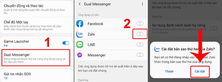 Cách đăng nhập 2 zalo trên 1 điện thoại sử dụng tính năng Dual Messenger: Bước 2