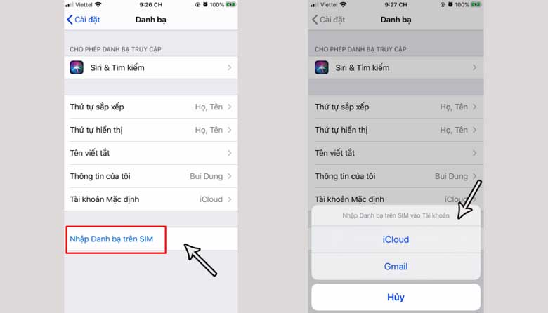Cách chuyển số điện thoại từ sim sang máy iPhone: Bước 2