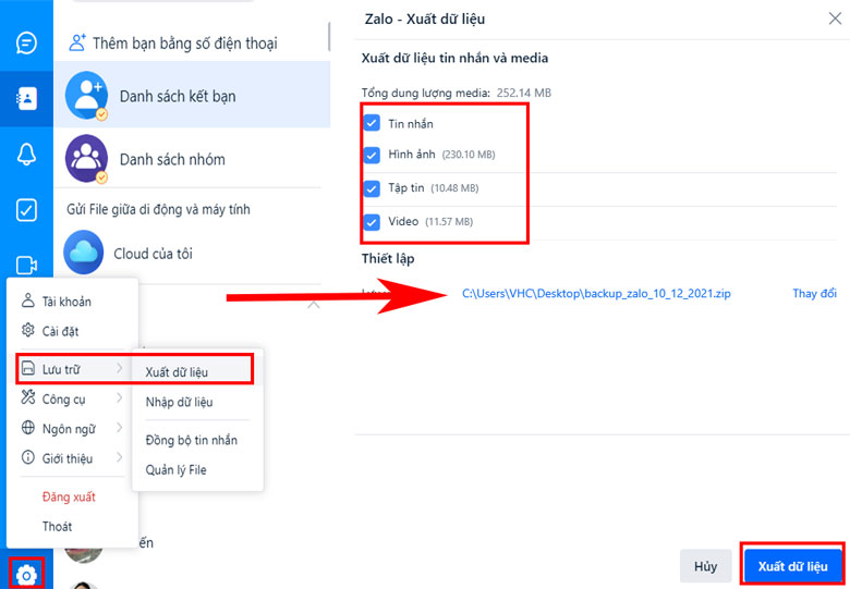 Cách khôi phục tin nhắn Zalo đã xóa trên máy tính bằng việc xuất dữ liệu