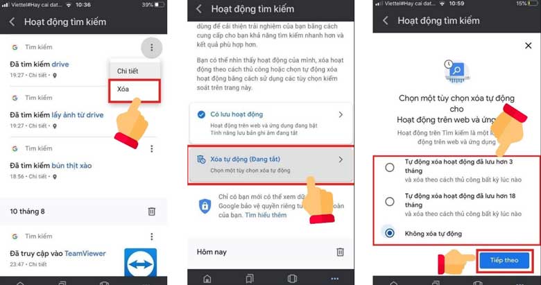 Cách xóa lịch sử tìm kiếm Google trên điện thoại: Xóa 1 mục