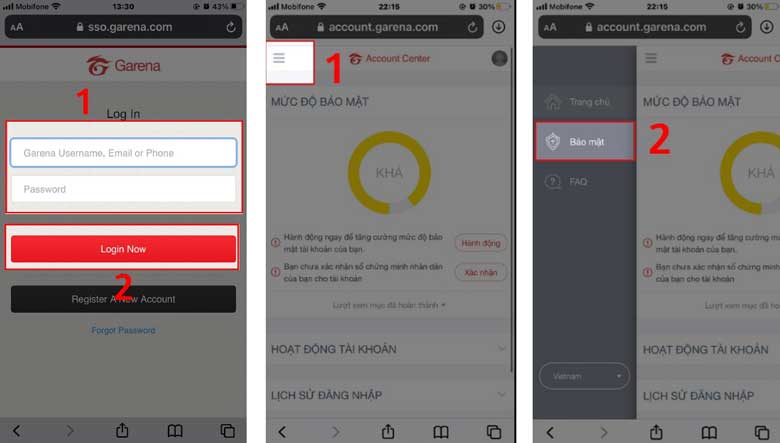 Cách đổi số điện thoại Garena: Bước 1