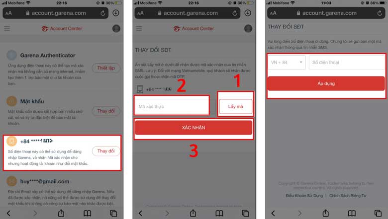 Cách đổi số điện thoại Garena: Bước 2