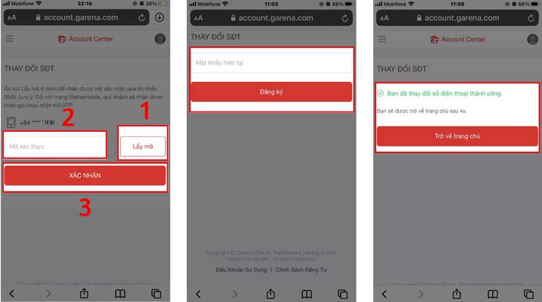 Cách đổi số điện thoại Garena: Bước 3