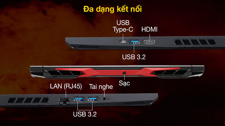 Laptop Acer Gaming Nitro 5 AN515-45-R6EV nhiều cổng kết nối