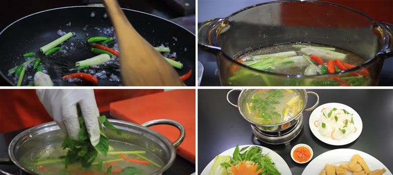 Cách nấu lẩu gà chanh ớt bắt đầu nấu