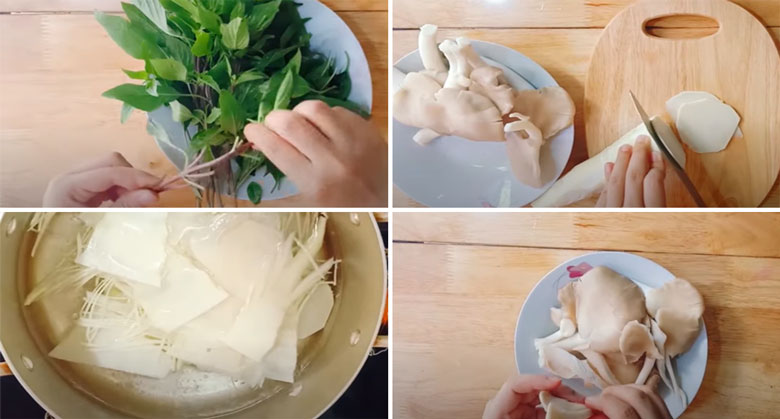 Lẩu gà lá quế sơ chế nguyên liệu