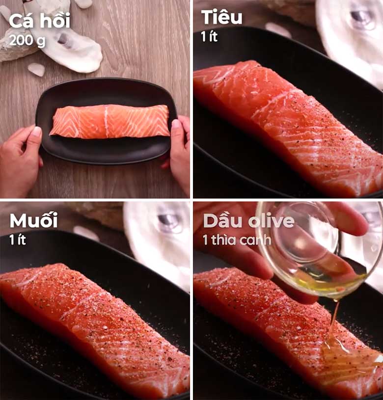 Cách làm cá hồi nướng phomai sốt kem thực hiện ướp cá hồi