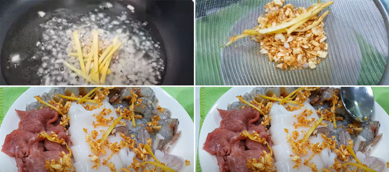 Cách nấu lẩu tôm mực cần ướp tôm, mực, thịt bò