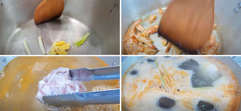 Cách nấu lẩu tôm mực nấu nước lẩu