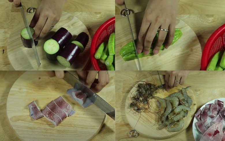 Cách nấu lẩu mắm cá linh mang nguyên liệu đi sơ chế trước