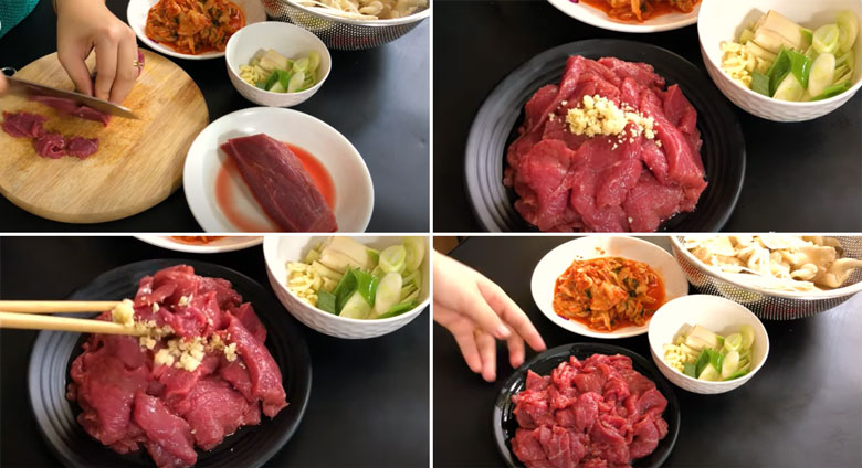 Cách nấu lẩu kim chi Hàn Quốc cần sơ chế thịt bò